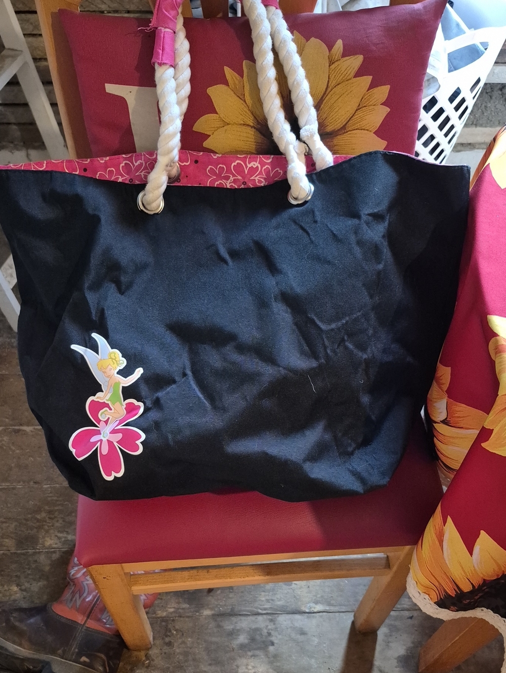 Disney Black Tote with Pink Trim and Tinker Bell Accent